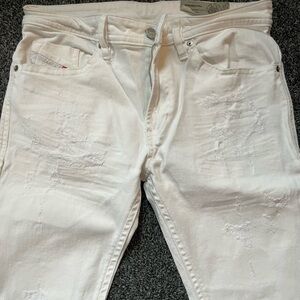 Diesel Men's Slim Straight White Distressed Jeans